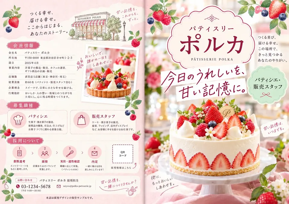 パティスリー ポルカ 採用パンフレットの裏表紙と表紙