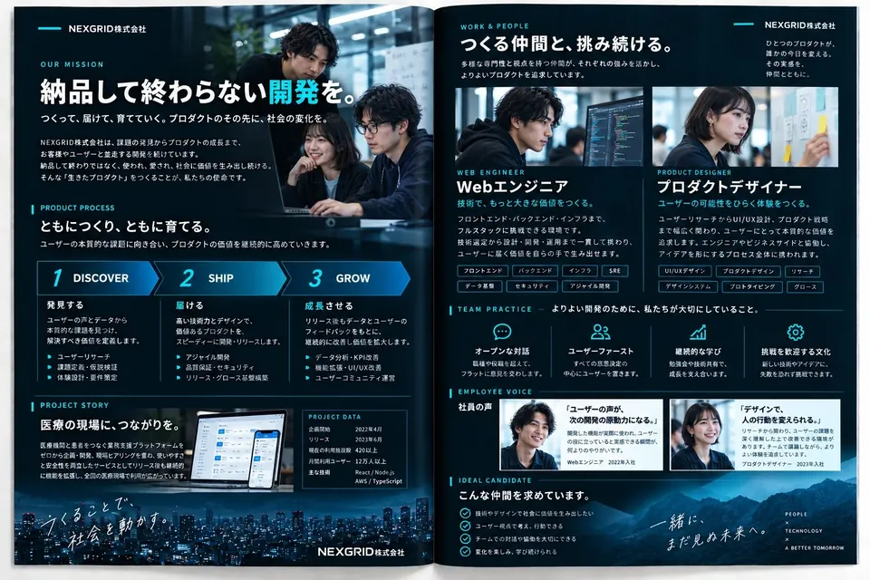 NEXGRID株式会社 採用パンフレットの中面2ページ